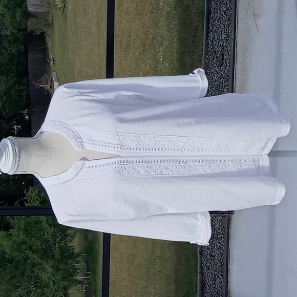 Soft Surroundings White Tunic With Lace Panel 3/4 Roll Tab Sleeve Size Petite XL - Picture 1 of 15